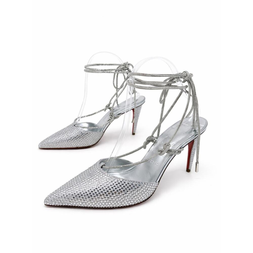 Christian Louboutin Astrid Lace Strassita Silver Crystal Pumps Women Size EU 38